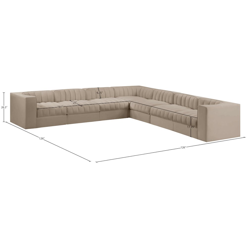 Rummi Beige Velvet Performance Fabric Upholstered 7pc. Modular Sectional
