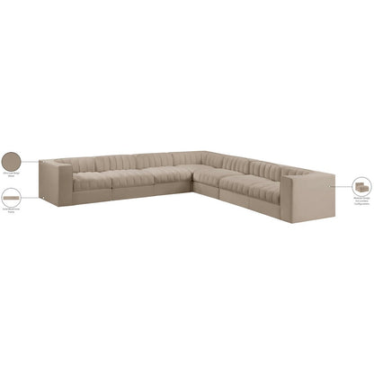 Rummi Beige Velvet Performance Fabric Upholstered 7pc. Modular Sectional