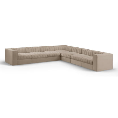 Rummi Beige Velvet Performance Fabric Upholstered 7pc. Modular Sectional