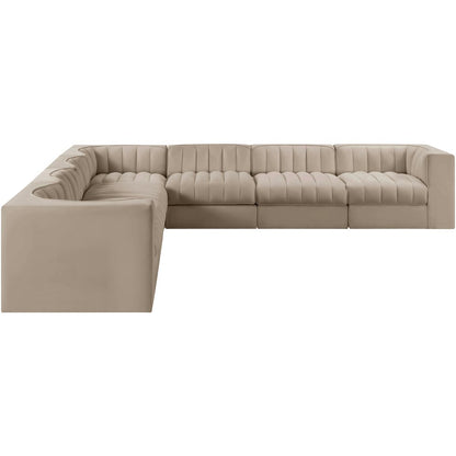 Rummi Beige Velvet Performance Fabric Upholstered 7pc. Modular Sectional