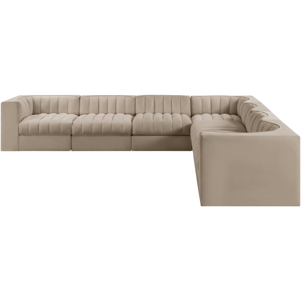 Rummi Beige Velvet Performance Fabric Upholstered 7pc. Modular Sectional