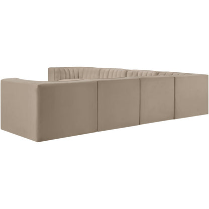 Rummi Beige Velvet Performance Fabric Upholstered 7pc. Modular Sectional