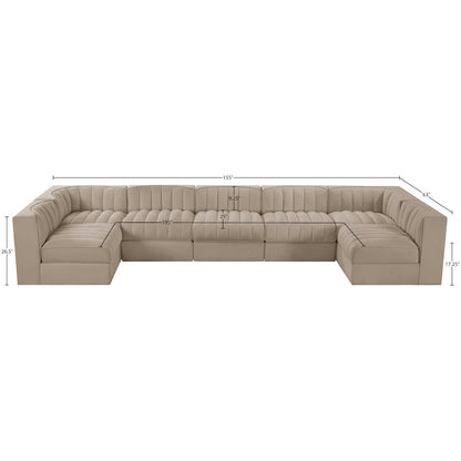 Rummi Beige Velvet Performance Fabric Upholstered 7pc. Modular Sectional