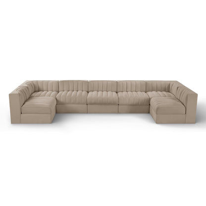 Rummi Beige Velvet Performance Fabric Upholstered 7pc. Modular Sectional