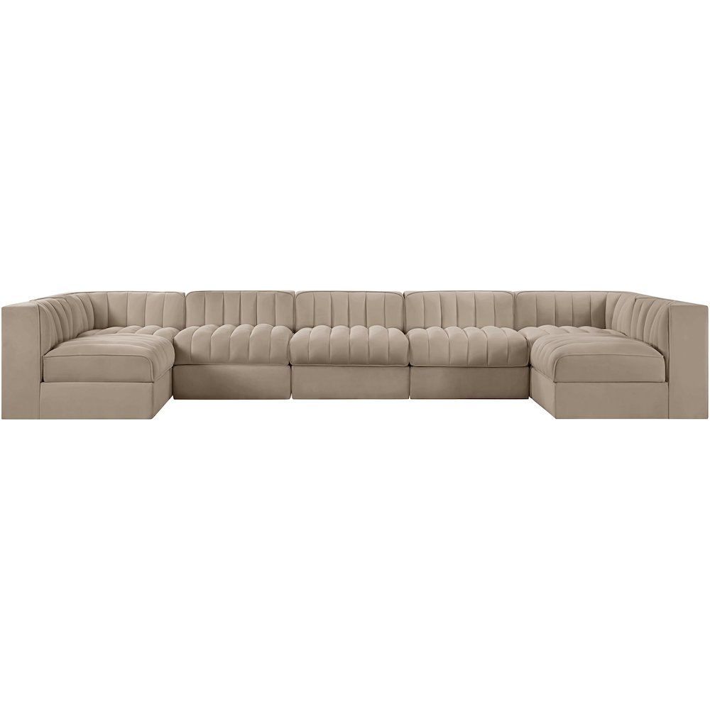 Rummi Beige Velvet Performance Fabric Upholstered 7pc. Modular Sectional