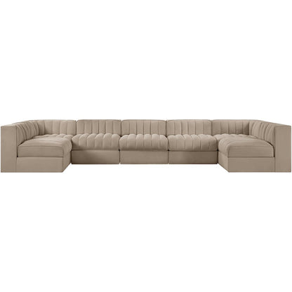 Rummi Beige Velvet Performance Fabric Upholstered 7pc. Modular Sectional