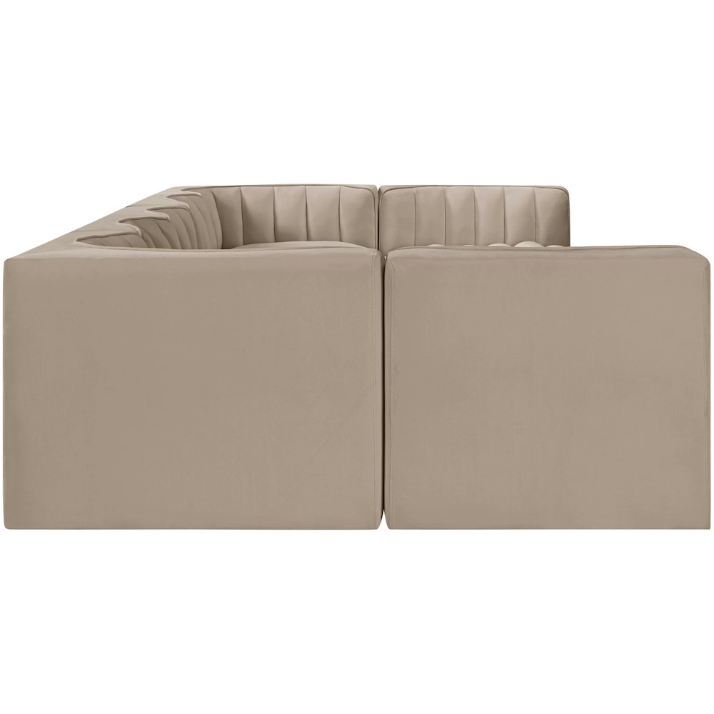 Rummi Beige Velvet Performance Fabric Upholstered 7pc. Modular Sectional
