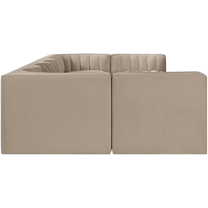 Rummi Beige Velvet Performance Fabric Upholstered 7pc. Modular Sectional