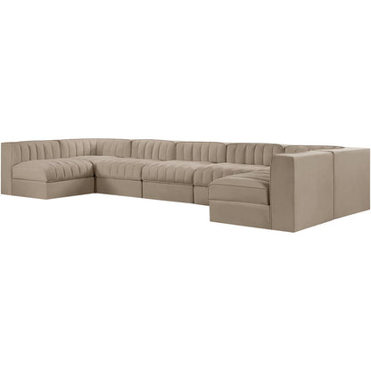 Rummi Beige Velvet Performance Fabric Upholstered 7pc. Modular Sectional