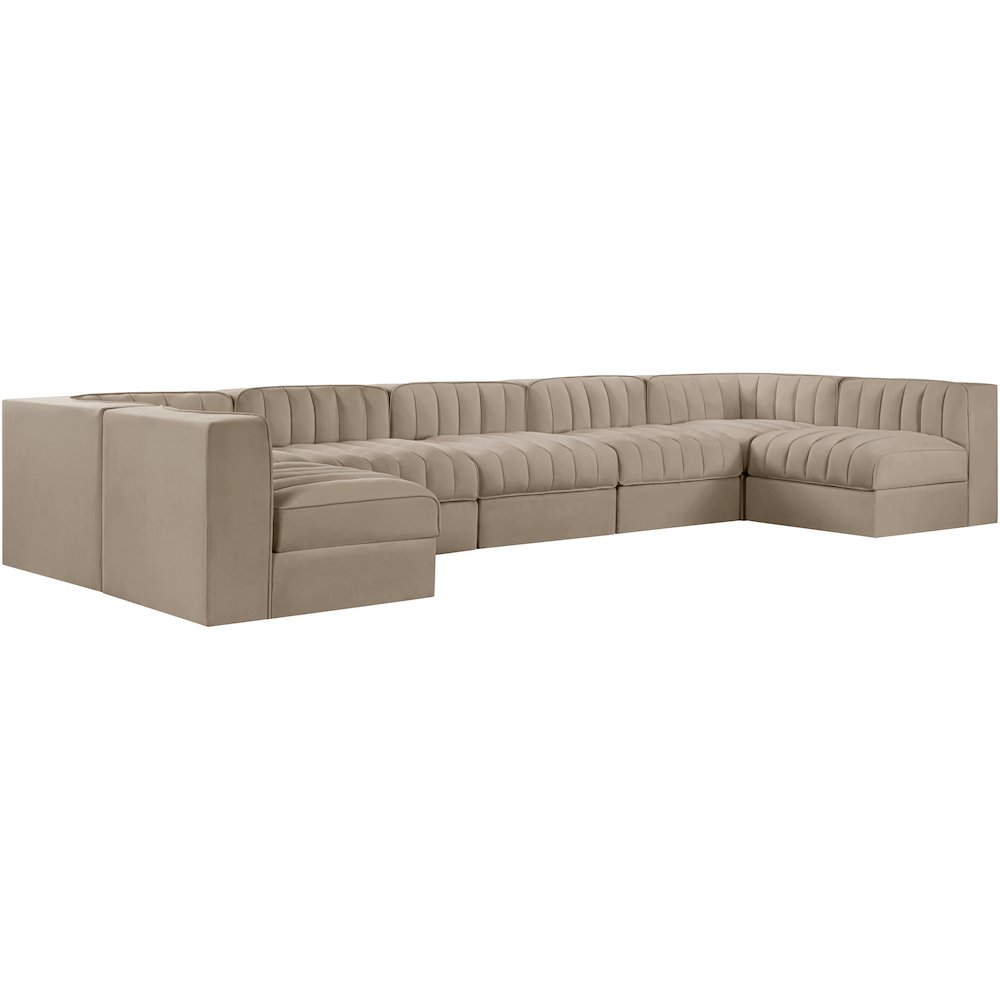 Rummi Beige Velvet Performance Fabric Upholstered 7pc. Modular Sectional