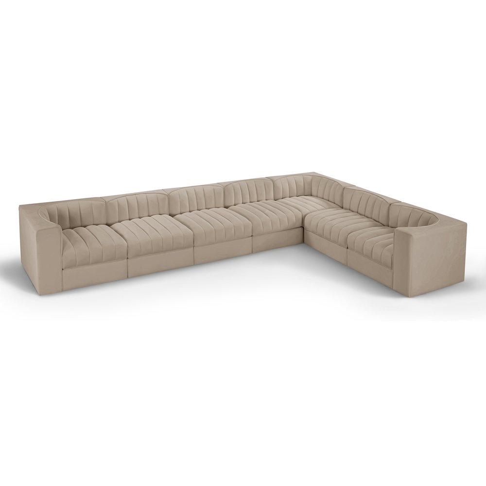 Rummi Beige Velvet Performance Fabric Upholstered 7pc. Modular Sectional