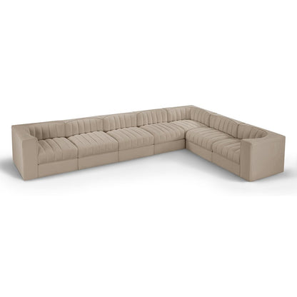 Rummi Beige Velvet Performance Fabric Upholstered 7pc. Modular Sectional