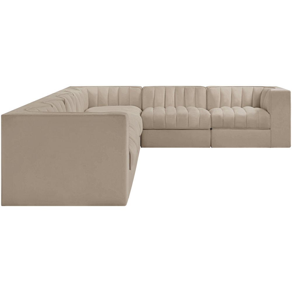 Rummi Beige Velvet Performance Fabric Upholstered 7pc. Modular Sectional
