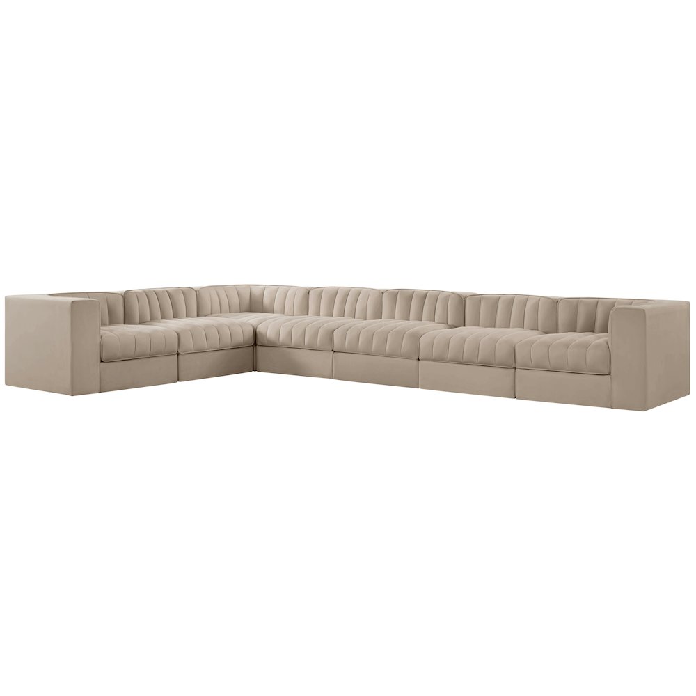 Rummi Beige Velvet Performance Fabric Upholstered 7pc. Modular Sectional