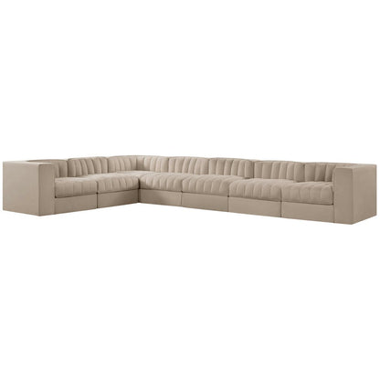 Rummi Beige Velvet Performance Fabric Upholstered 7pc. Modular Sectional