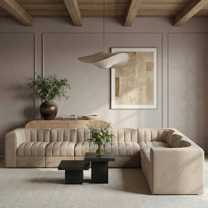 Rummi Beige Velvet Performance Fabric Upholstered 7pc. Modular Sectional