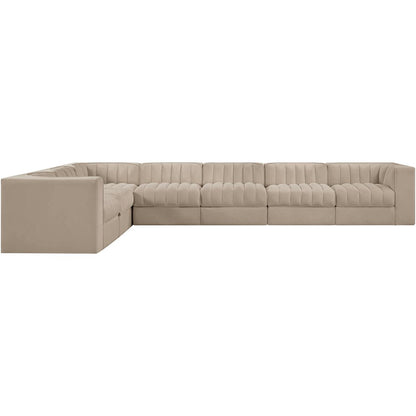 Rummi Beige Velvet Performance Fabric Upholstered 7pc. Modular Sectional