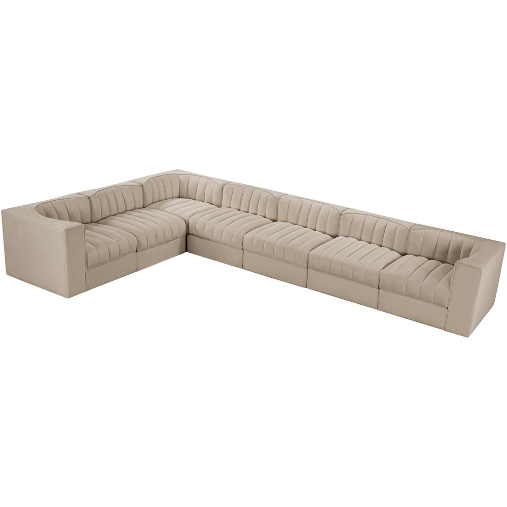 Rummi Beige Velvet Performance Fabric Upholstered 7pc. Modular Sectional