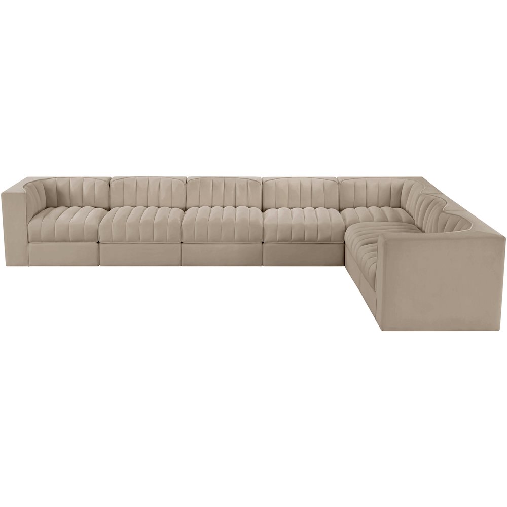 Rummi Beige Velvet Performance Fabric Upholstered 7pc. Modular Sectional