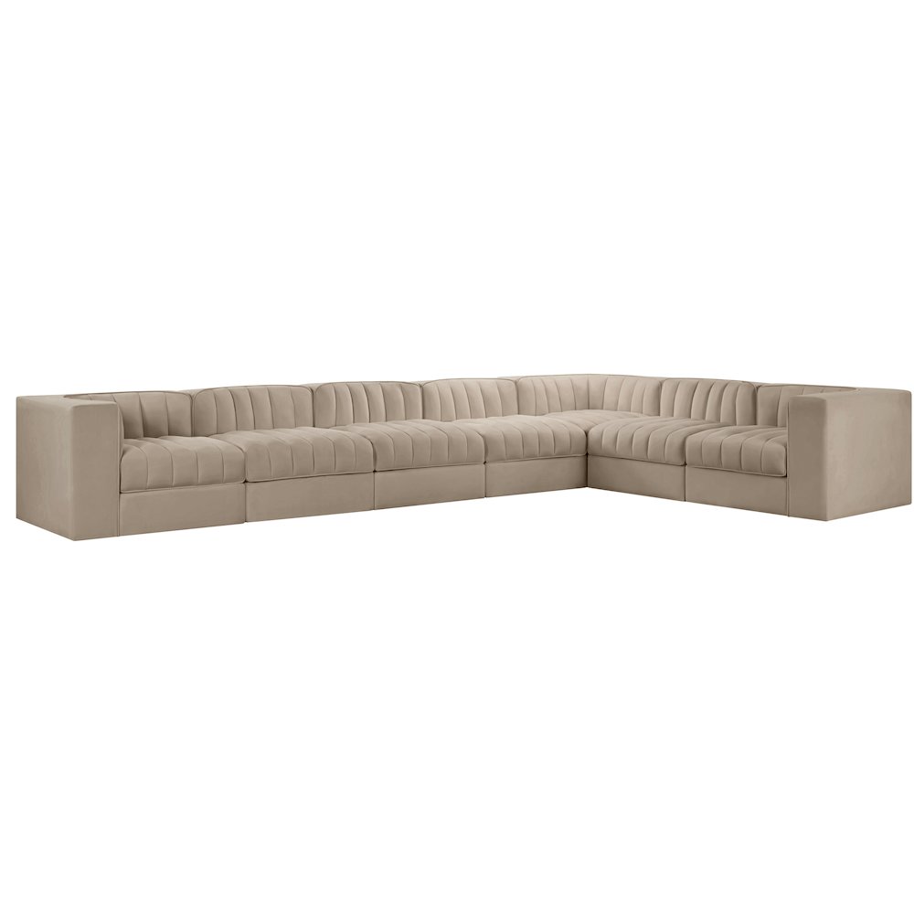 Rummi Beige Velvet Performance Fabric Upholstered 7pc. Modular Sectional