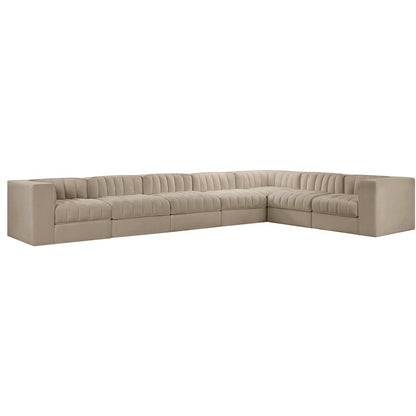 Rummi Beige Velvet Performance Fabric Upholstered 7pc. Modular Sectional
