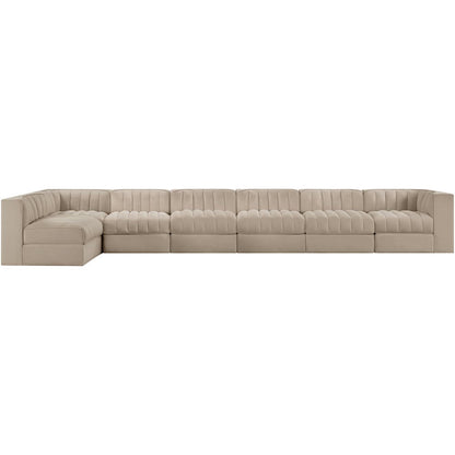 Rummi Beige Velvet Performance Fabric Upholstered 7pc. Modular Sectional