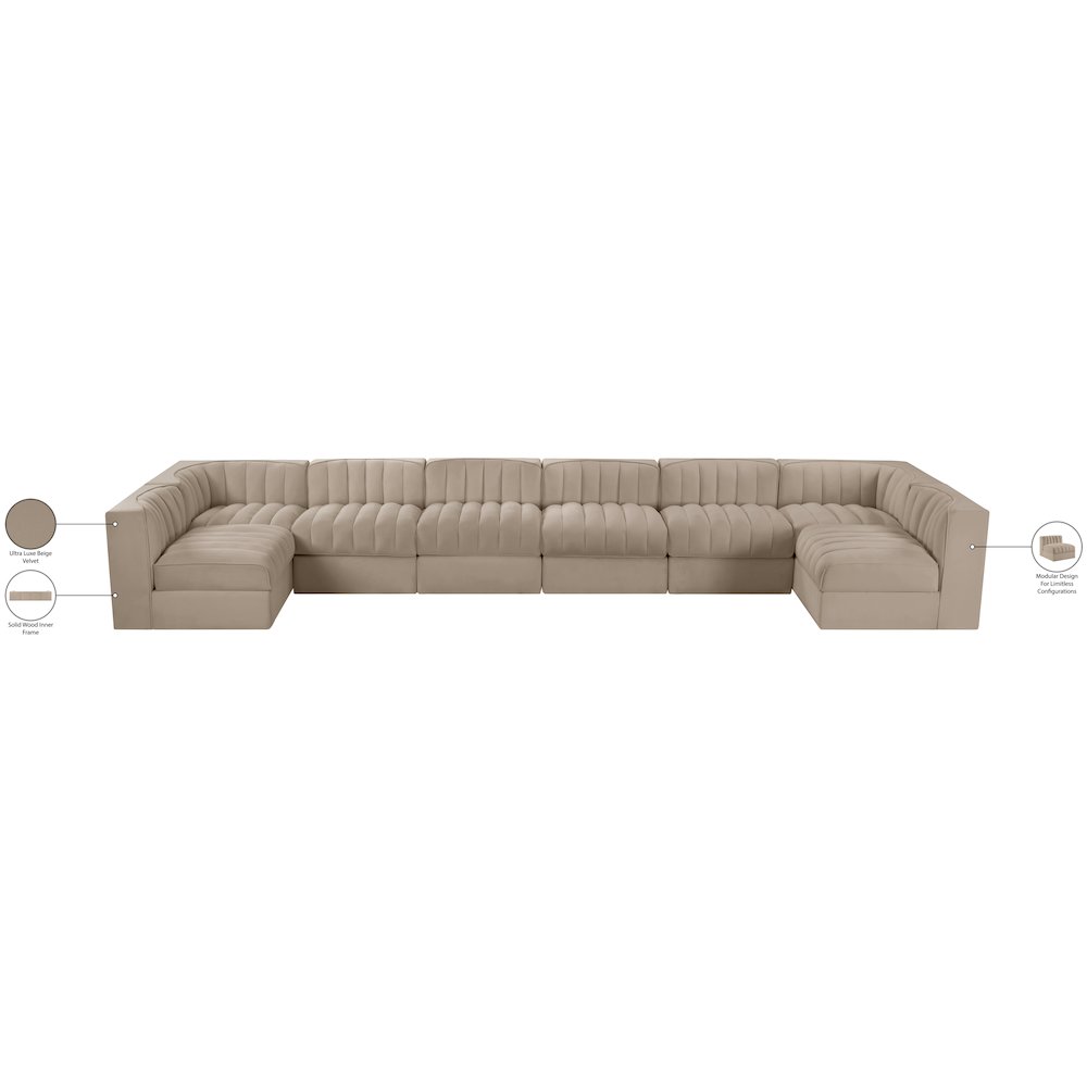 Rummi Beige Velvet Performance Fabric Upholstered 8pc. Modular Sectional