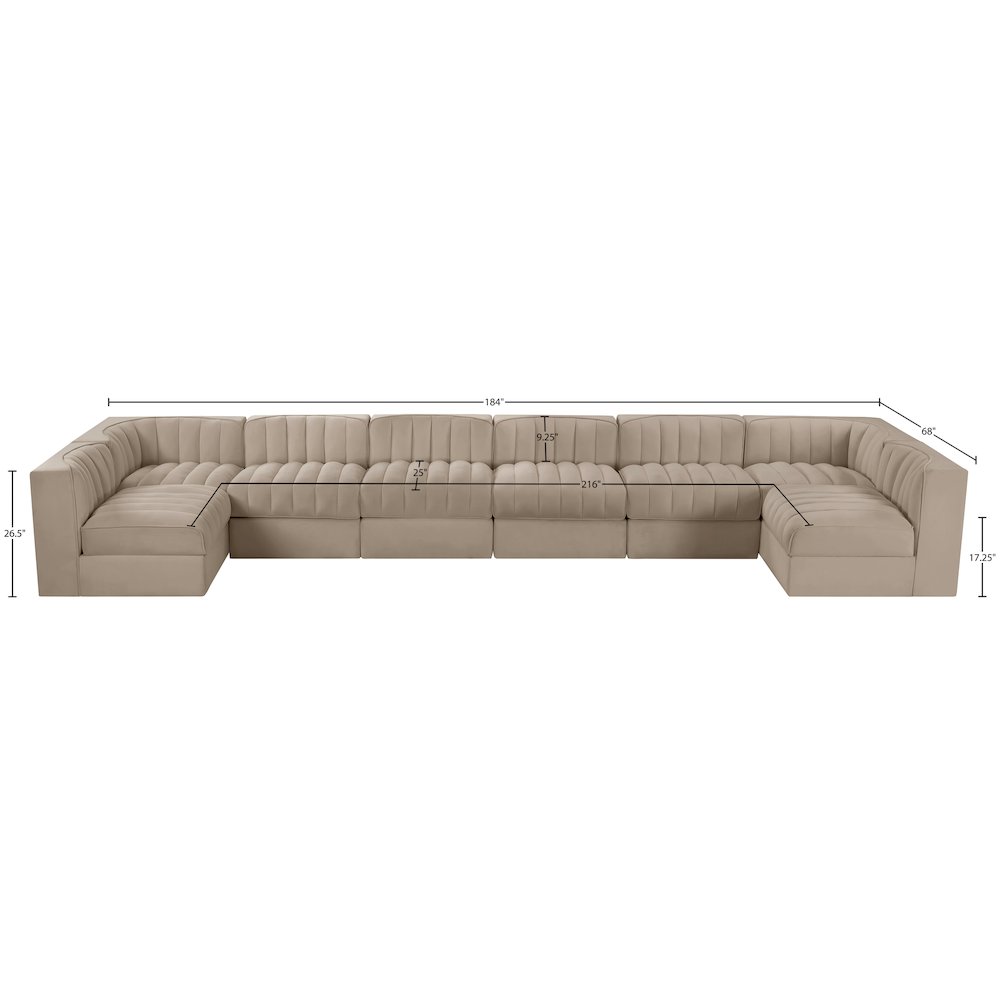 Rummi Beige Velvet Performance Fabric Upholstered 8pc. Modular Sectional
