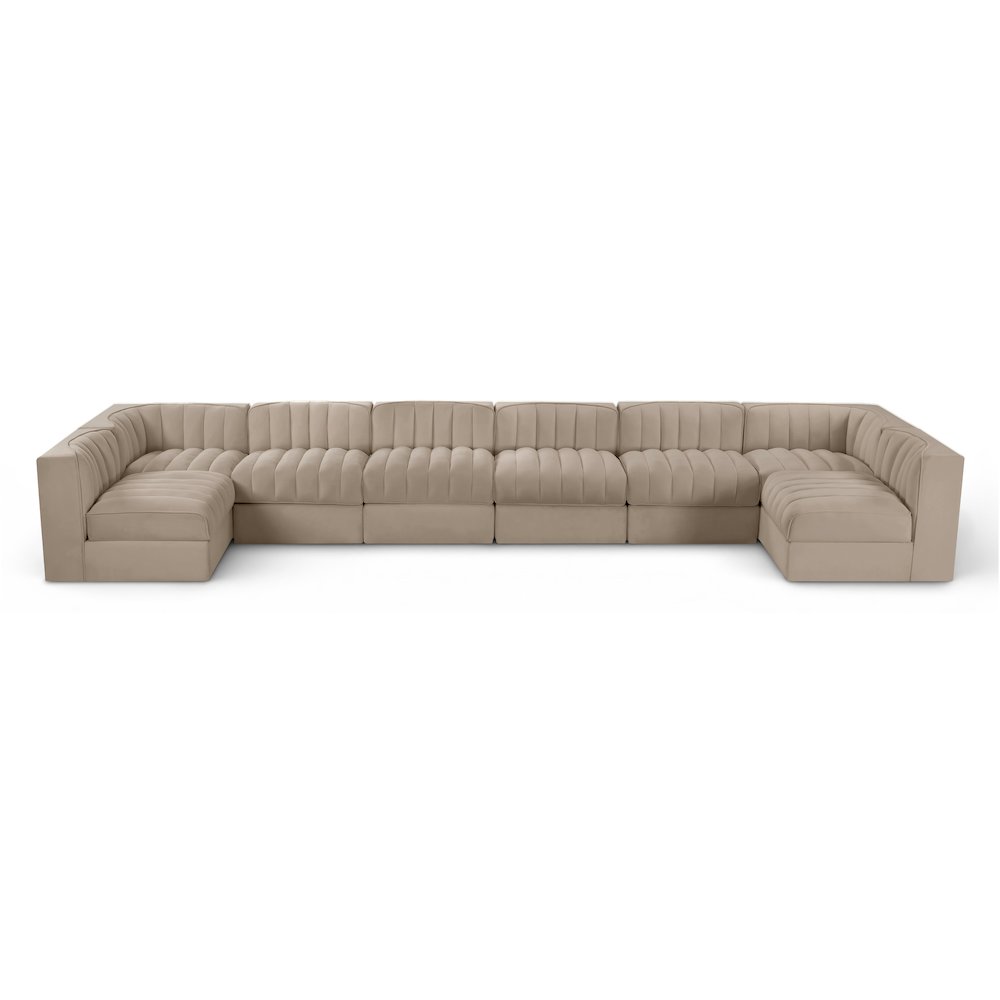 Rummi Beige Velvet Performance Fabric Upholstered 8pc. Modular Sectional