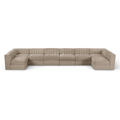 Rummi Beige Velvet Performance Fabric Upholstered 8pc. Modular Sectional