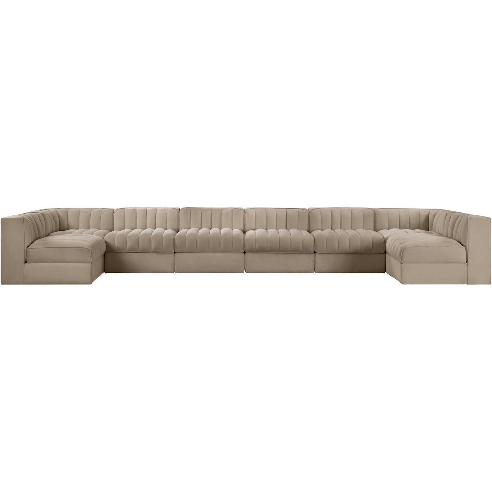 Rummi Beige Velvet Performance Fabric Upholstered 8pc. Modular Sectional