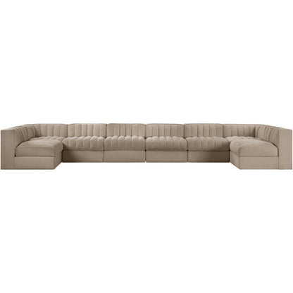 Rummi Beige Velvet Performance Fabric Upholstered 8pc. Modular Sectional