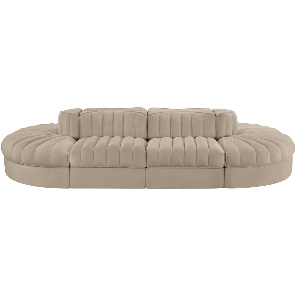 Rummi Beige Velvet Performance Fabric Upholstered 8pc. Modular Sectional