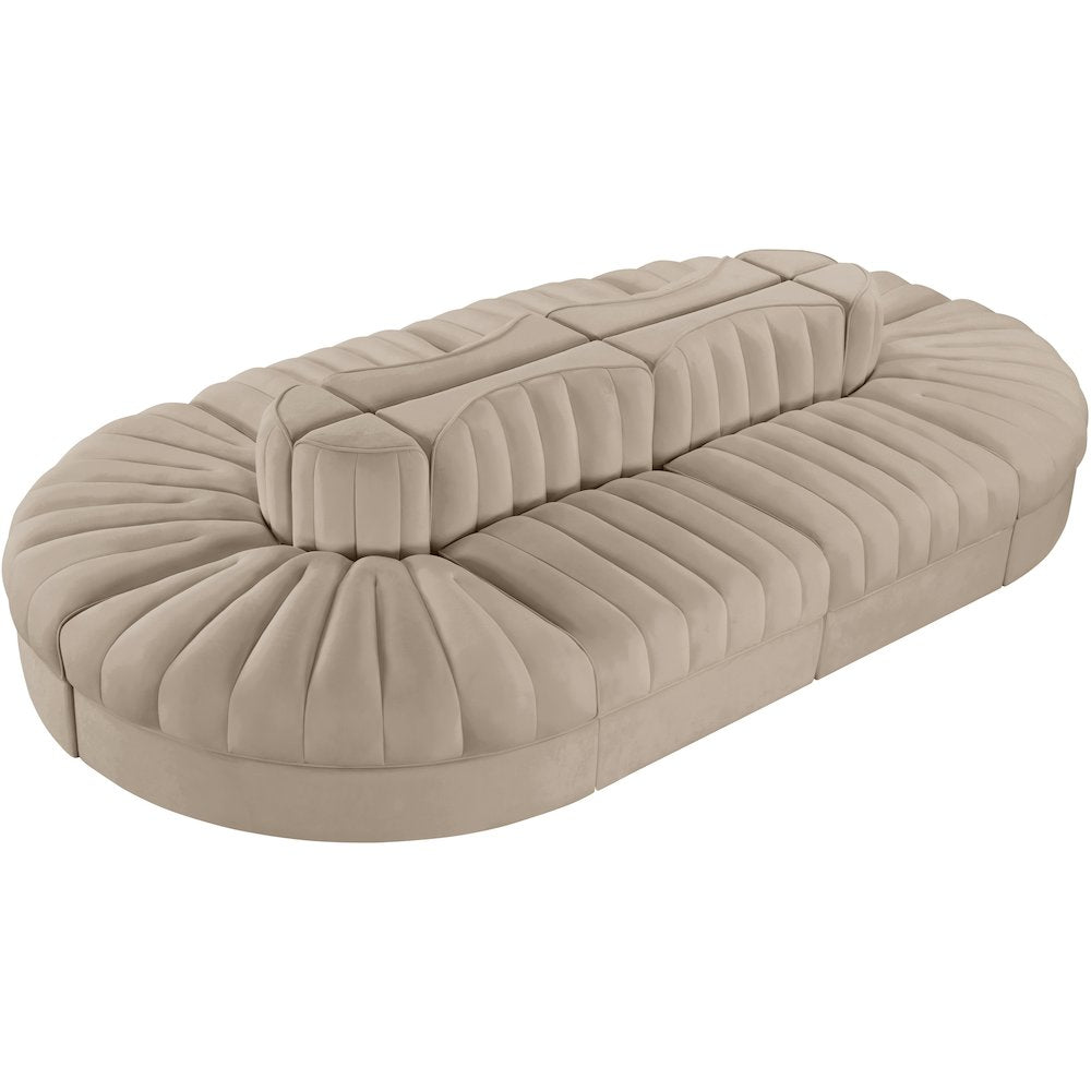Rummi Beige Velvet Performance Fabric Upholstered 8pc. Modular Sectional