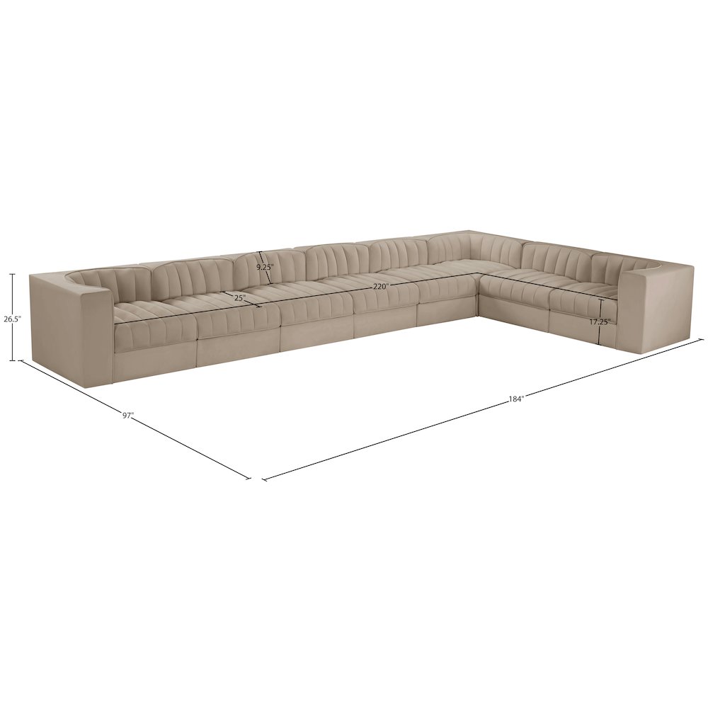 Rummi Beige Velvet Performance Fabric Upholstered 8pc. Modular Sectional