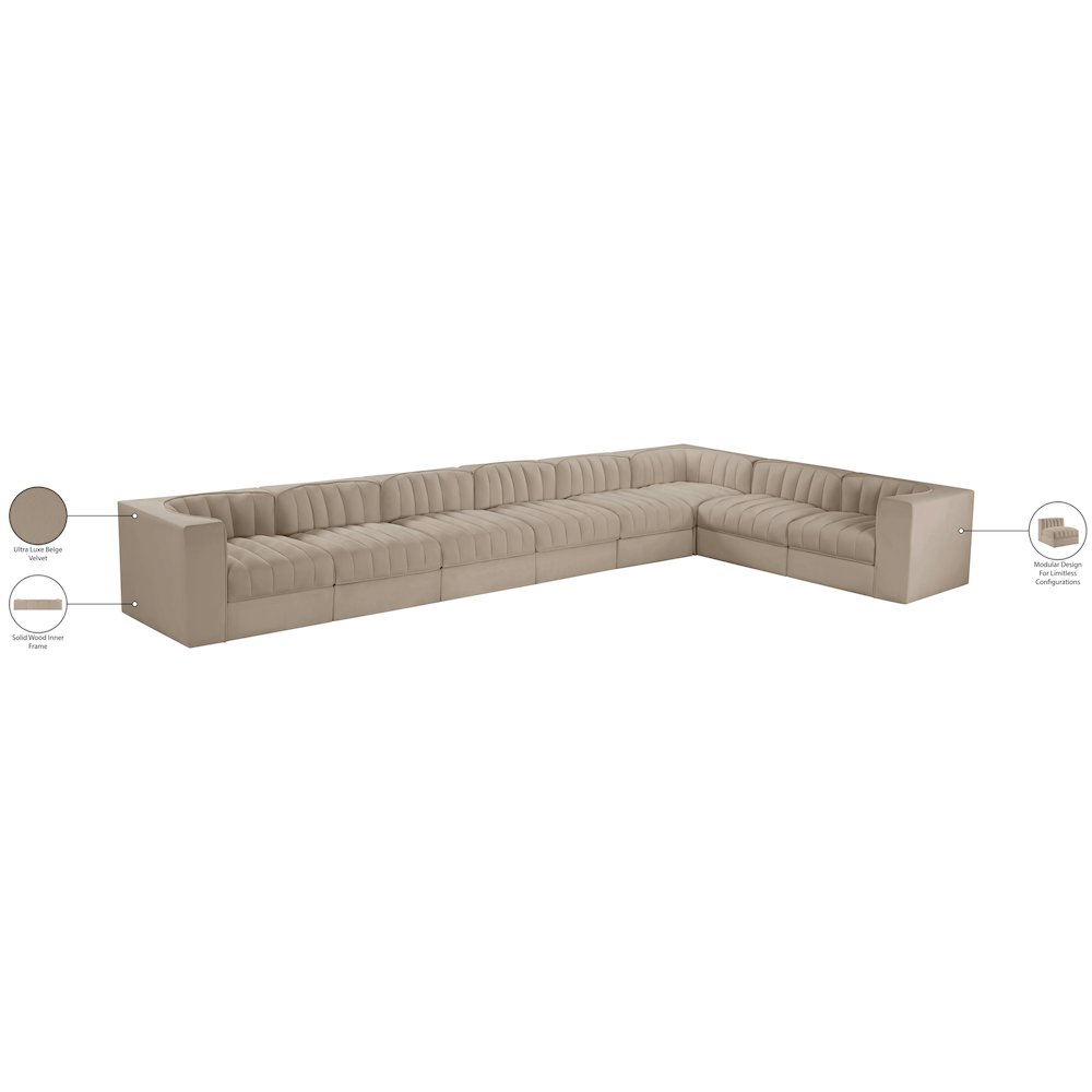 Rummi Beige Velvet Performance Fabric Upholstered 8pc. Modular Sectional
