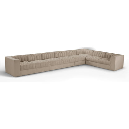 Rummi Beige Velvet Performance Fabric Upholstered 8pc. Modular Sectional