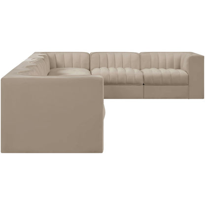 Rummi Beige Velvet Performance Fabric Upholstered 8pc. Modular Sectional