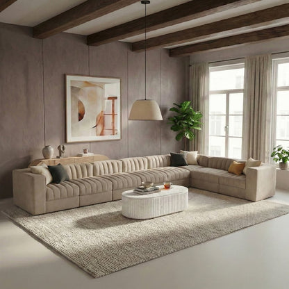 Rummi Beige Velvet Performance Fabric Upholstered 8pc. Modular Sectional