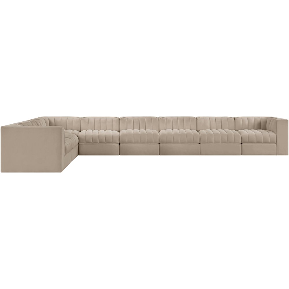 Rummi Beige Velvet Performance Fabric Upholstered 8pc. Modular Sectional