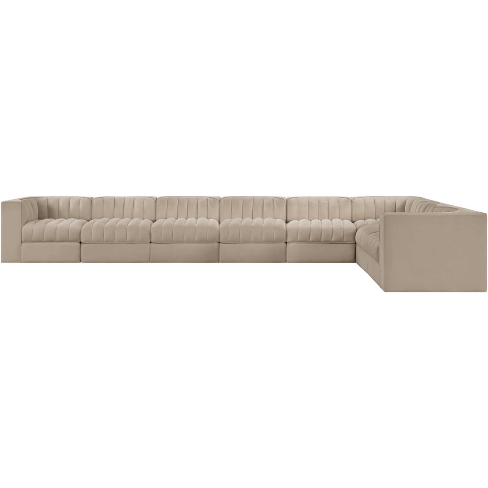 Rummi Beige Velvet Performance Fabric Upholstered 8pc. Modular Sectional