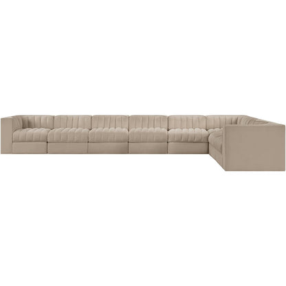 Rummi Beige Velvet Performance Fabric Upholstered 8pc. Modular Sectional