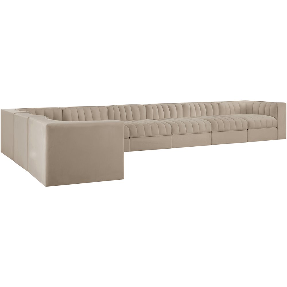 Rummi Beige Velvet Performance Fabric Upholstered 8pc. Modular Sectional