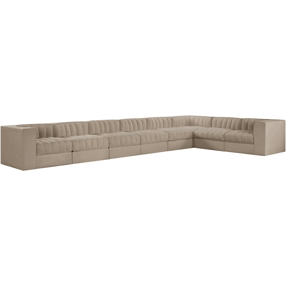 Rummi Beige Velvet Performance Fabric Upholstered 8pc. Modular Sectional