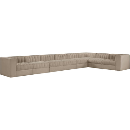 Rummi Beige Velvet Performance Fabric Upholstered 8pc. Modular Sectional