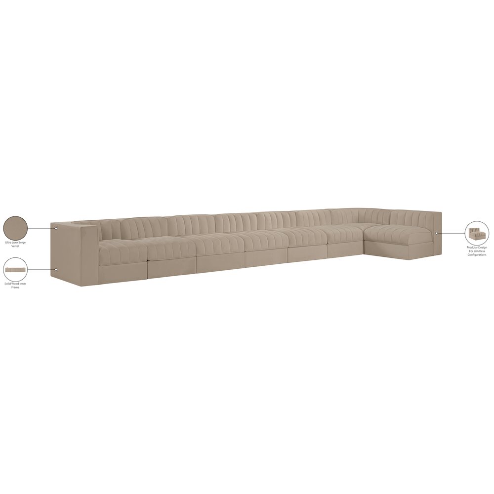 Rummi Beige Velvet Performance Fabric Upholstered 8pc. Modular Sectional
