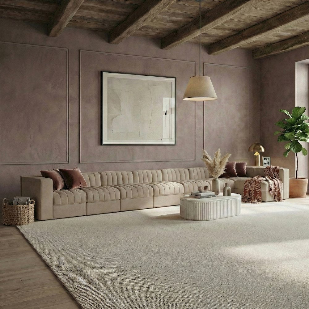 Rummi Beige Velvet Performance Fabric Upholstered 8pc. Modular Sectional