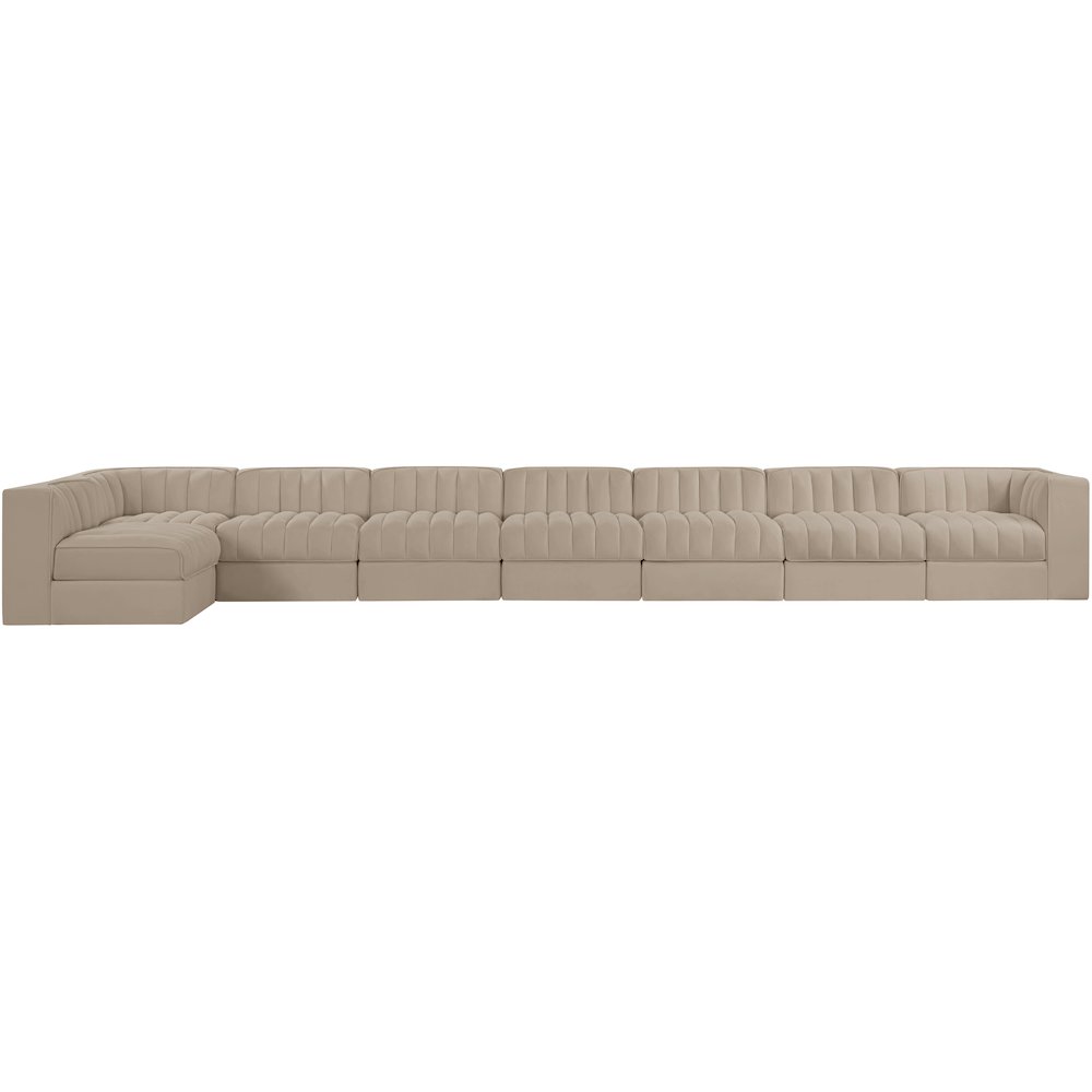 Rummi Beige Velvet Performance Fabric Upholstered 8pc. Modular Sectional