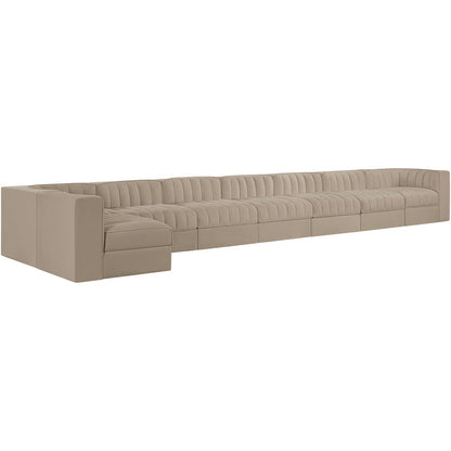 Rummi Beige Velvet Performance Fabric Upholstered 8pc. Modular Sectional