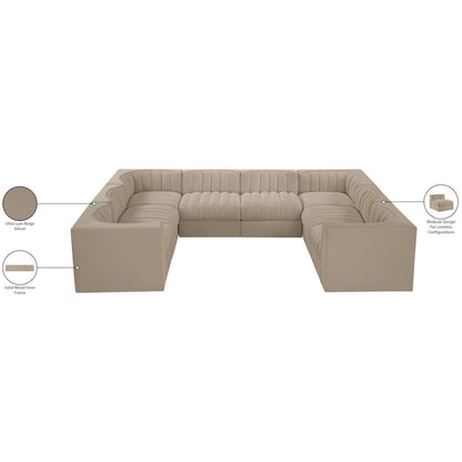 Rummi Beige Velvet Performance Fabric Upholstered 8pc.Modular Sectional